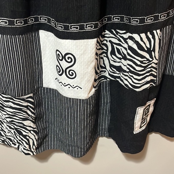 Boho Tiered Skirt Koret Black Maxi women’s L B&W Zebra Patchwork Embroidery - Picture 2 of 10